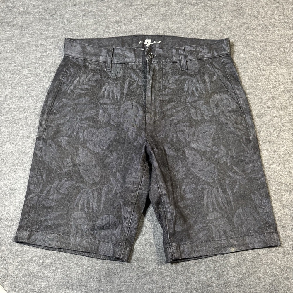 7 For All Mankind Mens Tropcial Leaf Print Denim Shorts Size 31 Summer Beach